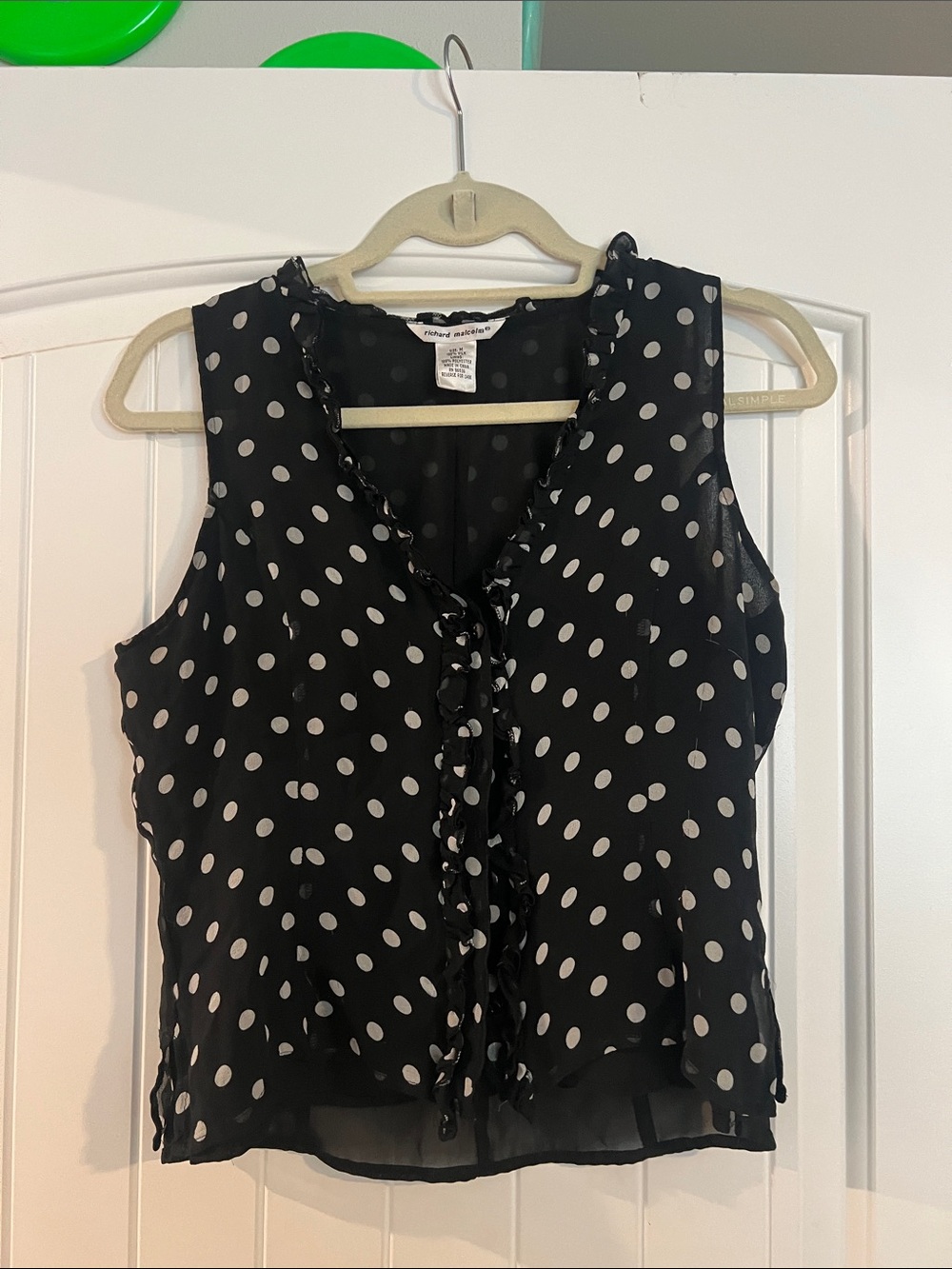 Ruffled Polka Dot Sleeveless Camisole - Black by Twenty One